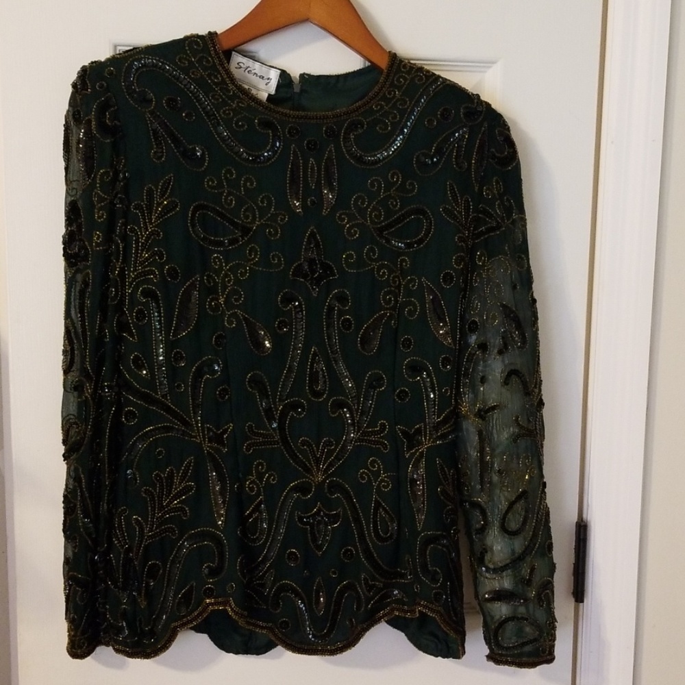 Women's beaded long sleeve top